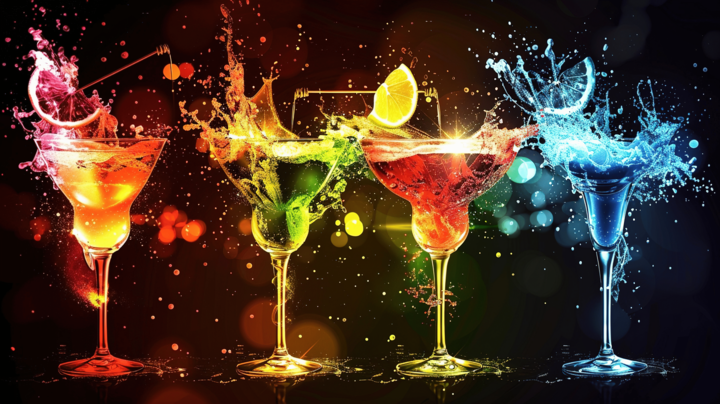 pngtree cocktail glasses with different flavors and colors with splash effect image_15739502